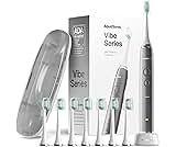 Aquasonic Vibe Series Ultra-Whitening Toothbrush – ADA Accepted Electric Toothbrush - 8 Brush Heads & Travel Case – 40,000 VPM Motor & Wireless Charging - 4 Modes w Smart Timer – Charcoal Metallic